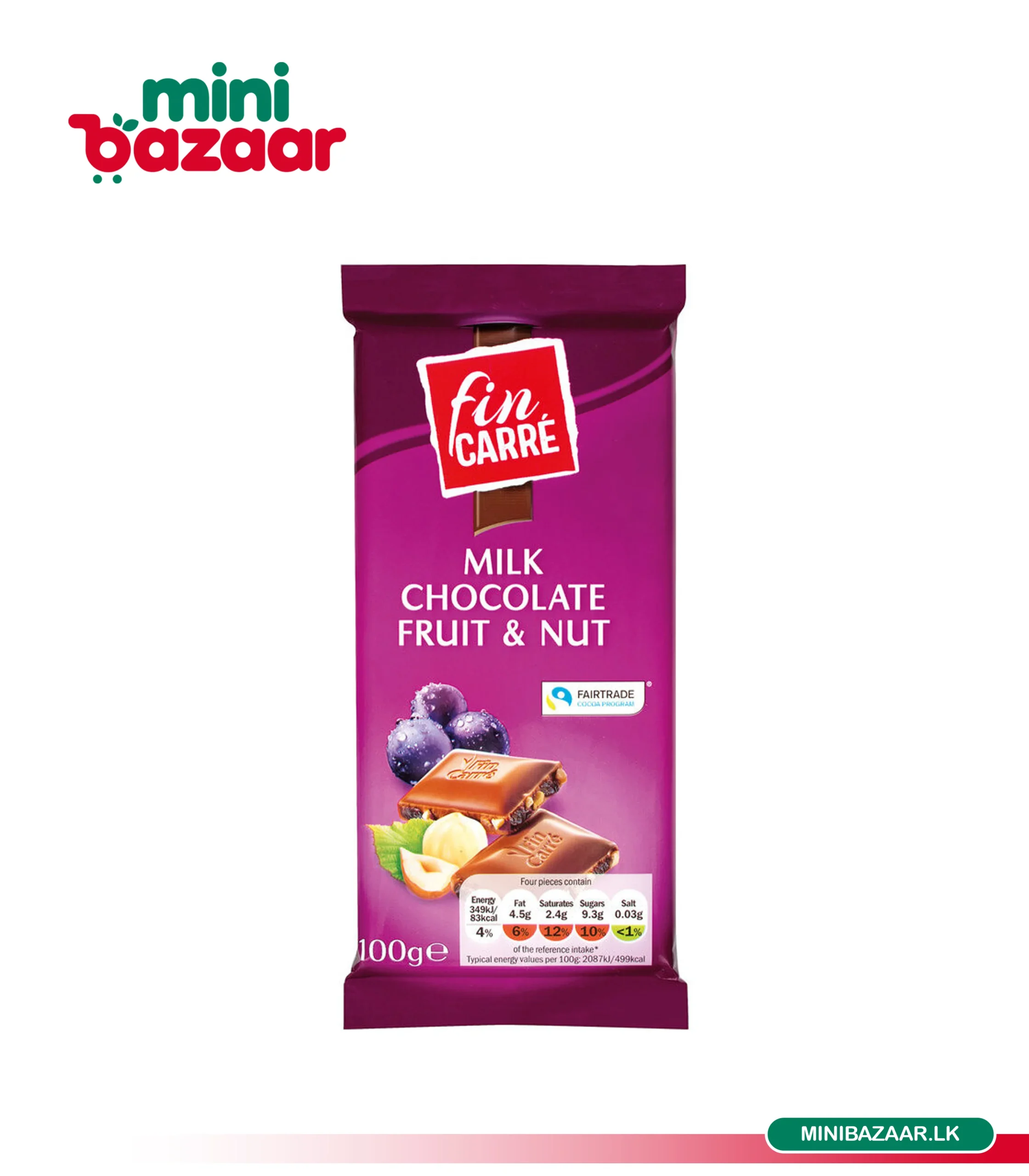 Fin Carre Fruit & Nut Milk Chocolate 100g Fin Carre Fruit & Nut Milk Chocolate 100g - Image 1